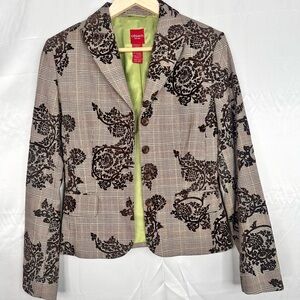 Olsen Blazer Size 4‎ Plaid Burnout Velvet Floral Jacket with Shoulder Pads Lined
